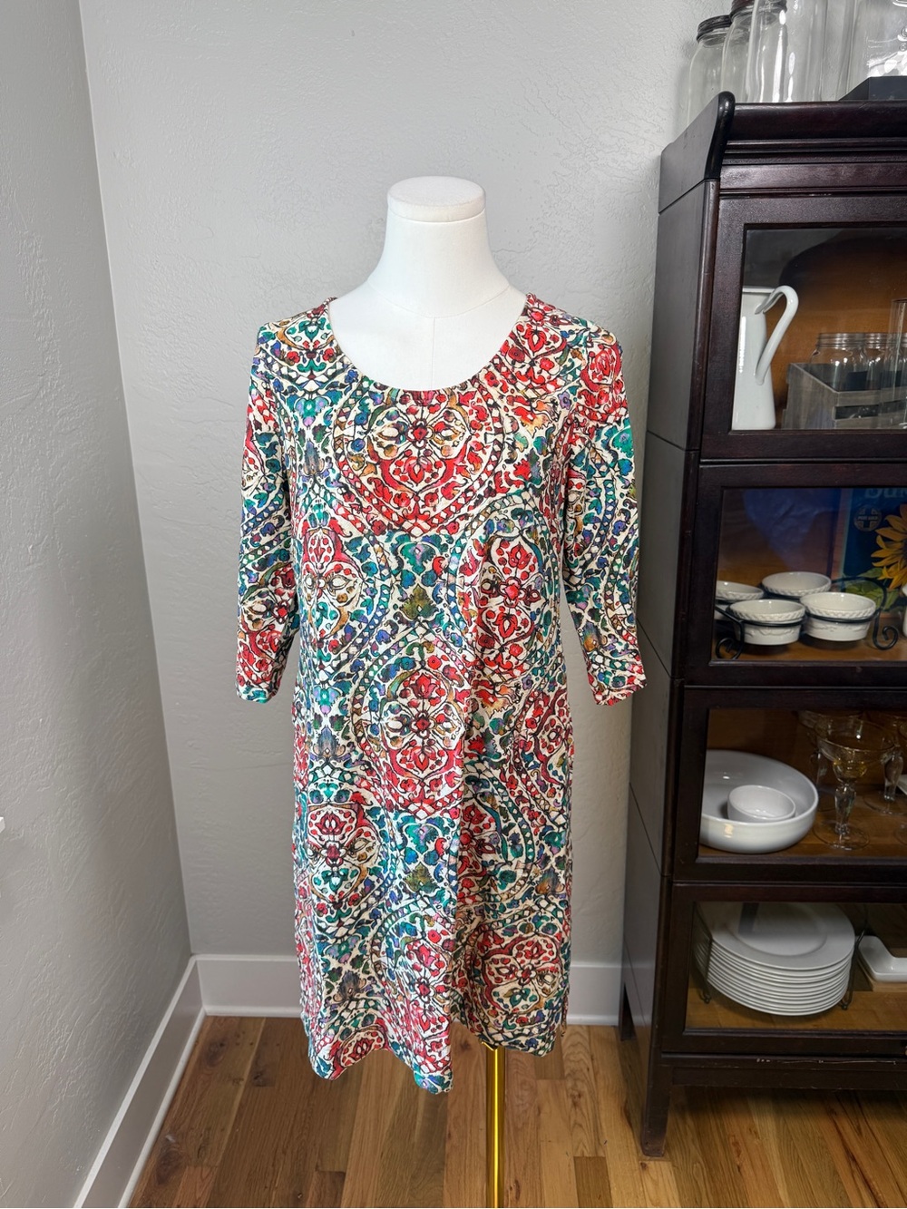 Soft Surroundings Medallion Print Cotton Shift Dress Boho Size XSP